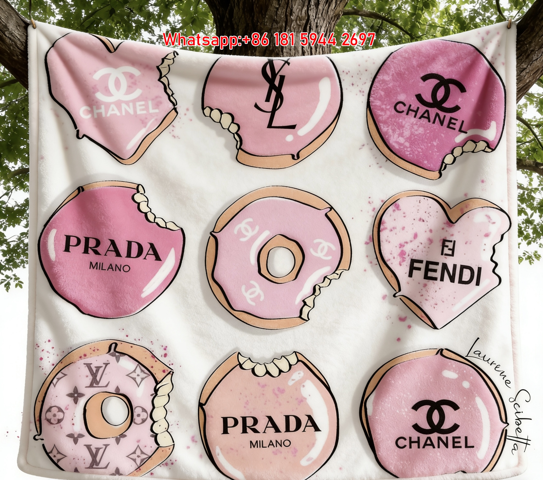 Chanel Luxury Designer Donut Print Flannel Sofa Throw Blanket IMG_6707